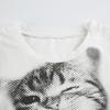 Harajuku Mosaic Cat Print Oříznutý Top Ležérní Základní Trička s dlouhým rukávem Crew Neck Přiléhavá trička Y2K