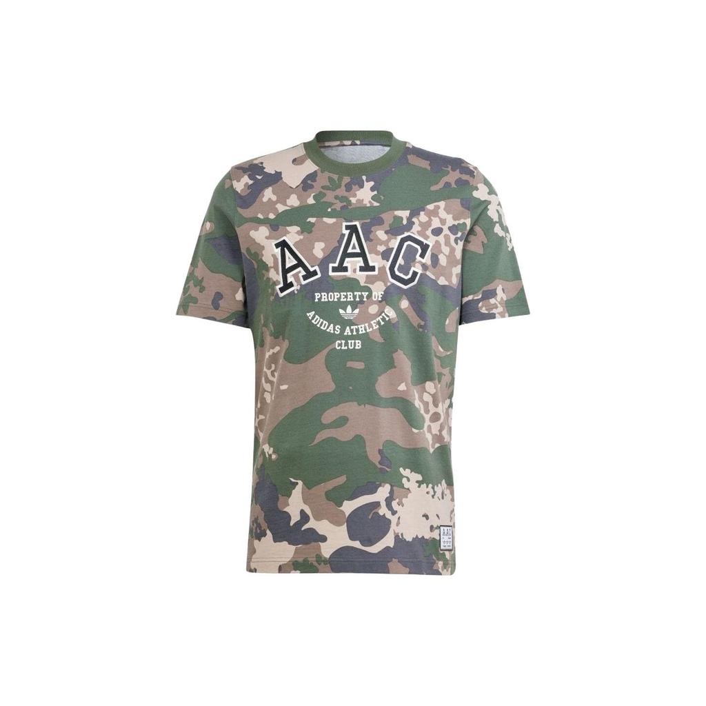 Adidas Originals Camouflage Letter Print Crew Neck T-Shirt Men Tops Dark-Green IR9474