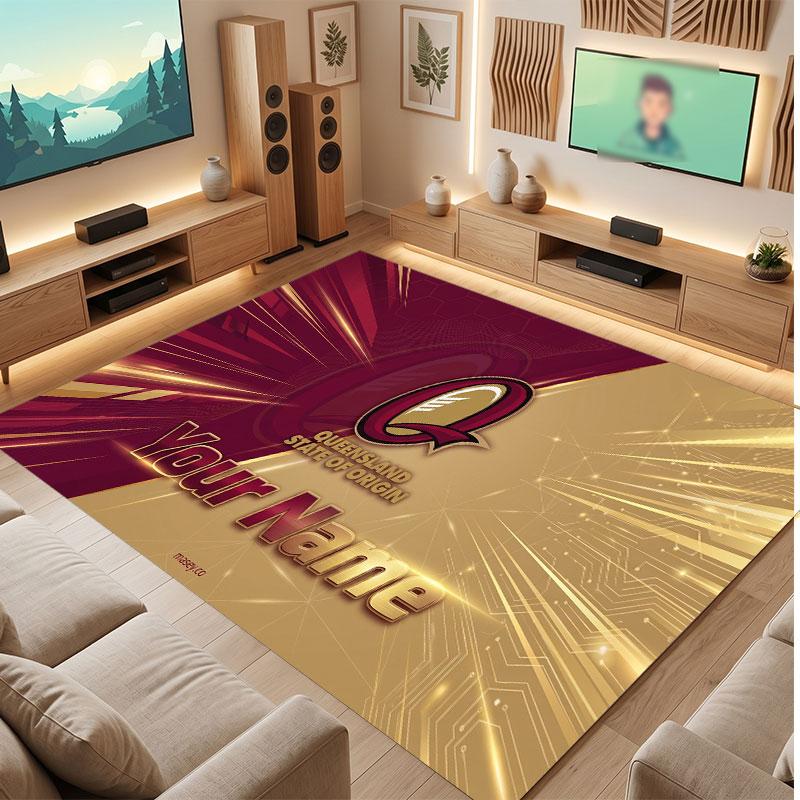 Tappeto in Cristallo Vellutato Personalizzato Queensland Maroons, Tappeto Morbido Antiscivolo con Testo Nome Personalizzato per Soggiorno Camera da Letto