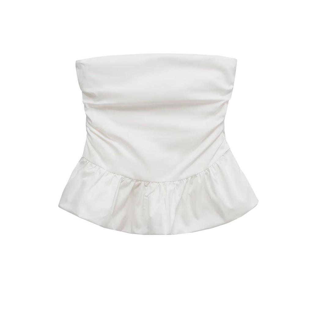 SAW Women's Fashion Strapless Wave Edge Poplin Top F7-8800