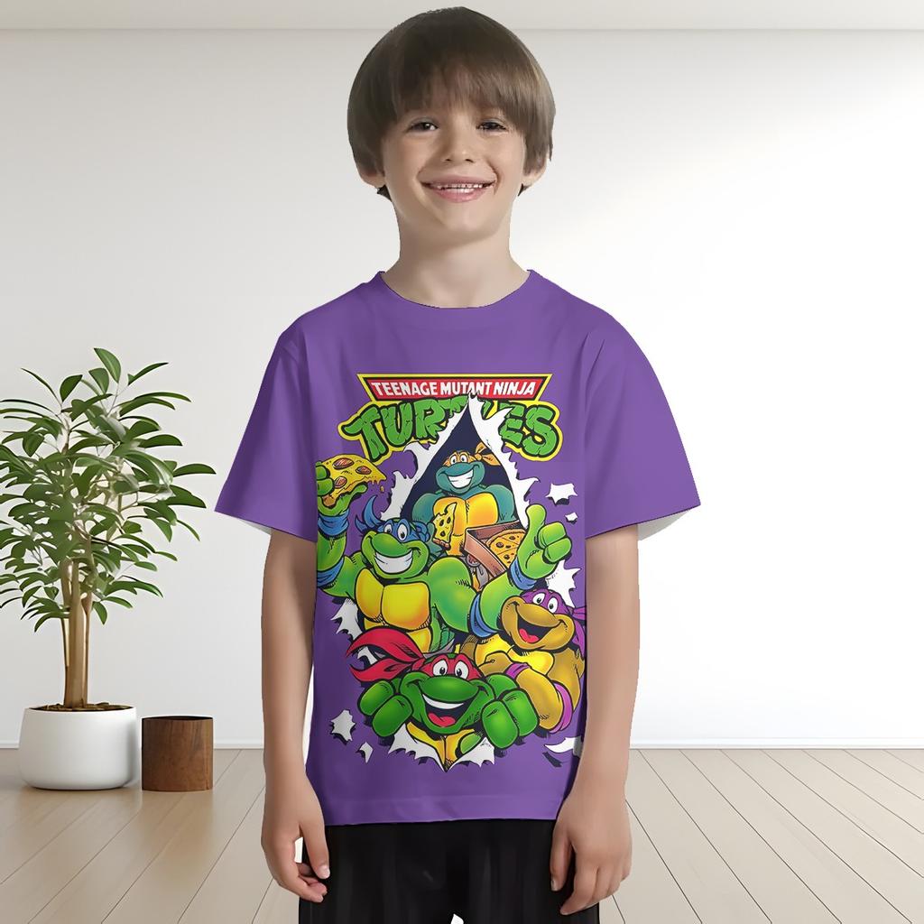 Summer Round Neck 3D Teenage Mutant Ninja Turtles Printed Top Fashionable Casual Short Sleeved Children's Boy T-shirts