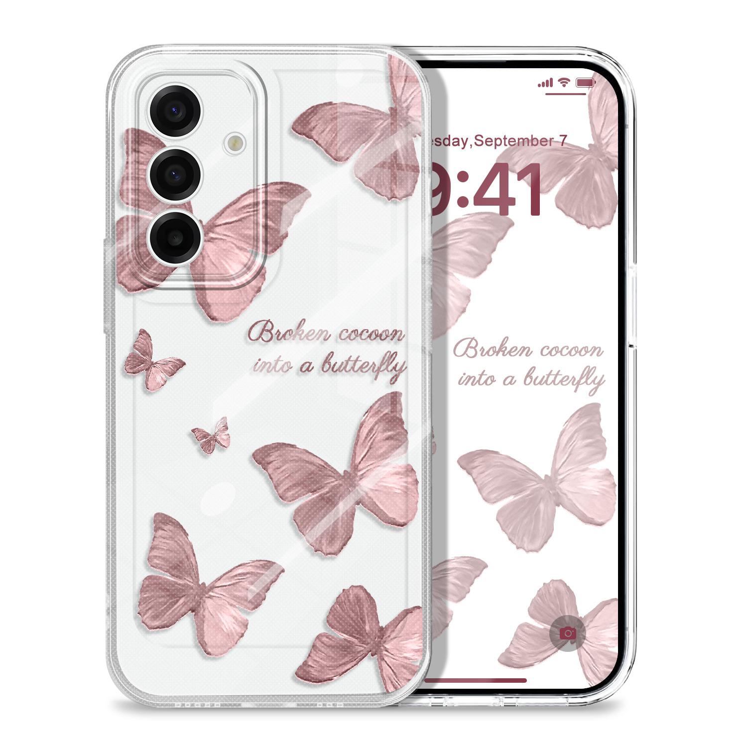 

Retro Butterfly Transparent Phone Case For Samsung Galaxy A57 A56 A55 A37 A36 A35 A26 A25 A17 A16 A15 A07 A06 A05 Soft TPU Cover Samsung A17 прозрачный