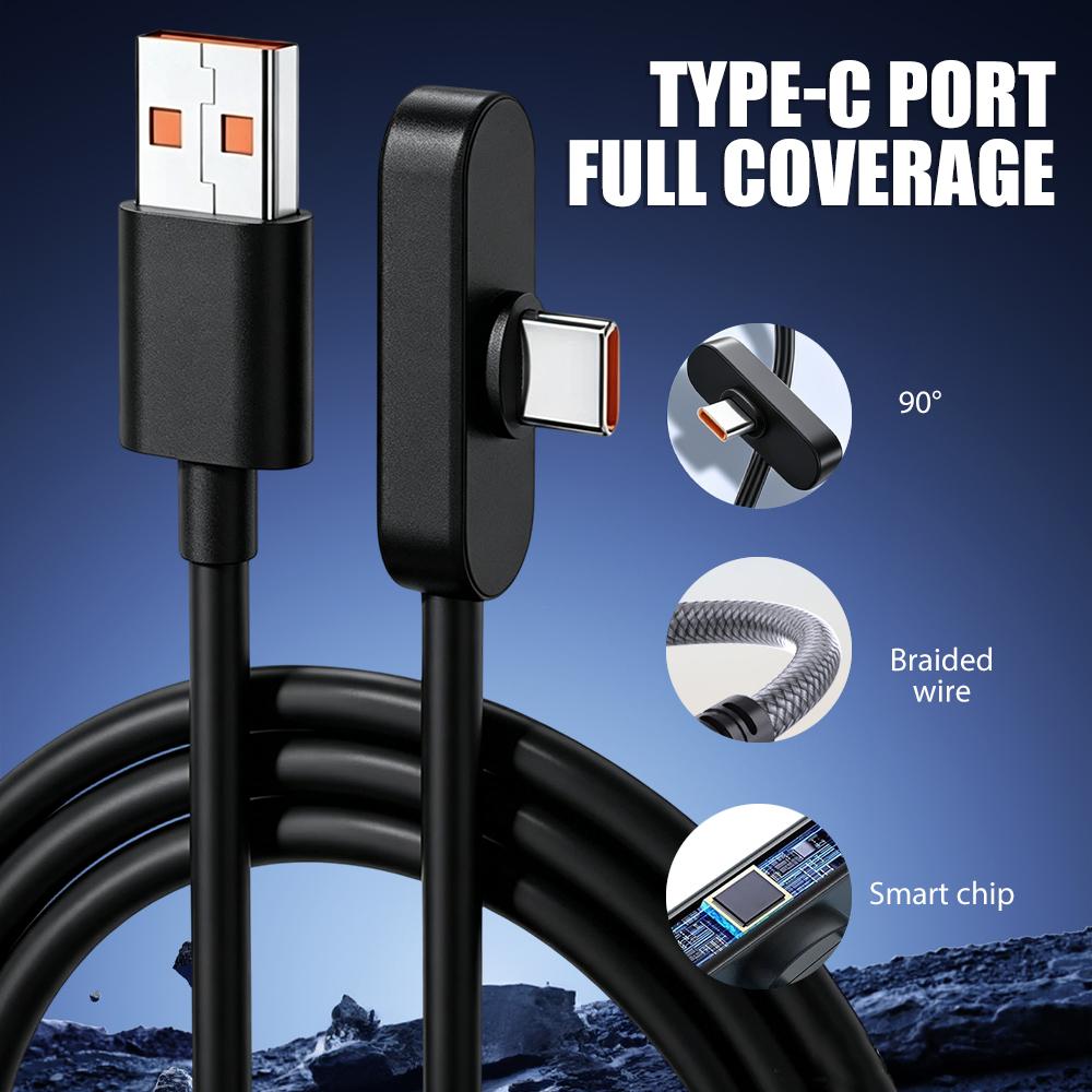 100W Fast Charging Type-C Right Angle Data Cable Silicone USB A To C Wire Cord for Samsung Xiaomi POCO Huawei Honor Android