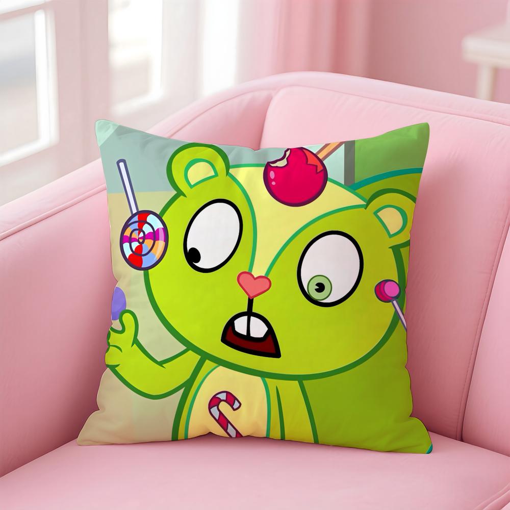 Cartoon Happy TTree Friends Cushion Cover Soft Plush Fabric DoubleSided Printed Decorative Sofa Cushion Cover Warm Winter Home