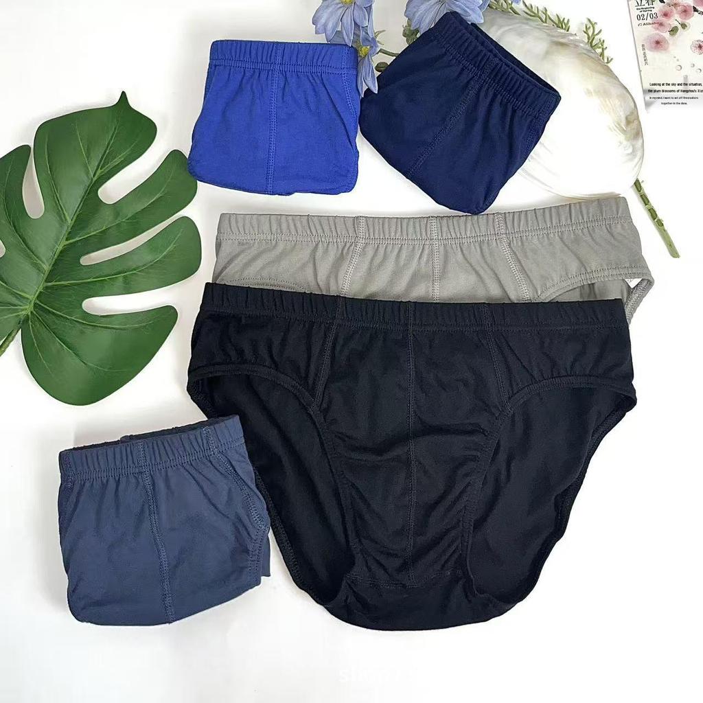 Men's Blue Classic Mid-Waist Cotton Briefs - Loose, Comfortable, and Breathable