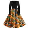 Halloween Print Flare Dress For Women Long Sleeve Dress Hollow Party Casual Dresses