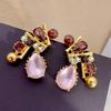 Fashion Classic Pink Color Crystal Enmale Earrings For Women Girls Exquisite Design Pendant Flower Ear Rings Jewelry Accessories