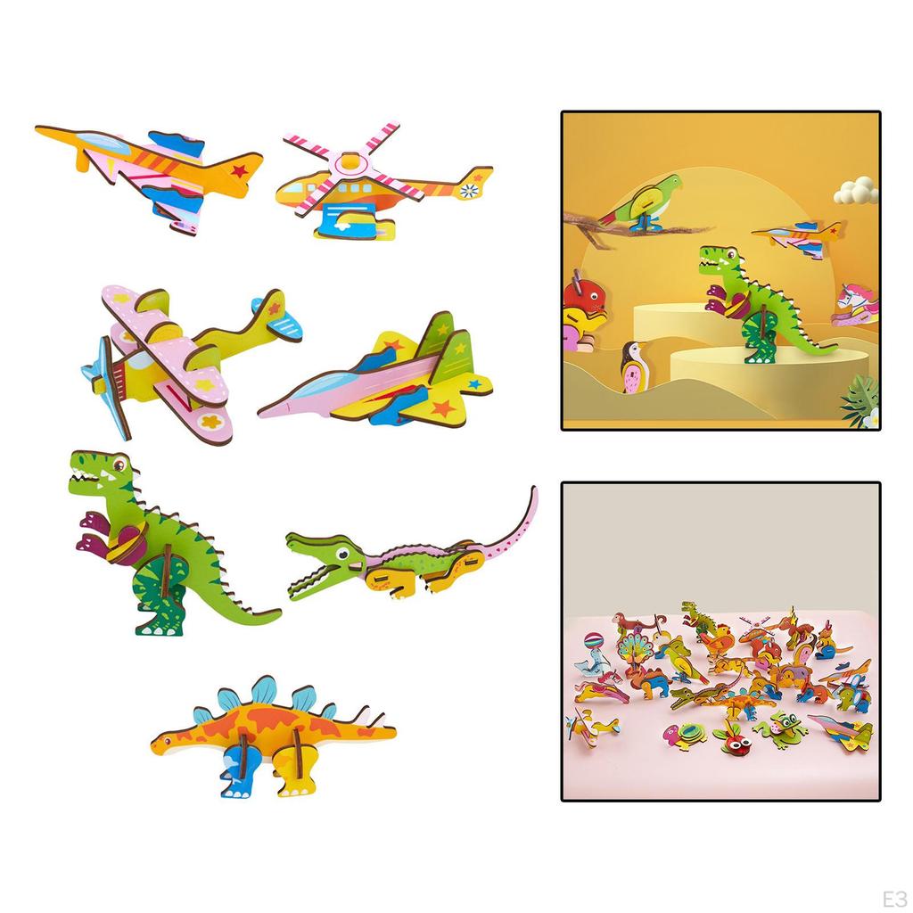 3D Cartoon Wooden Insert Puzzle DIY Toy Model for Toddler Girls Boys Children Birthday Gifts