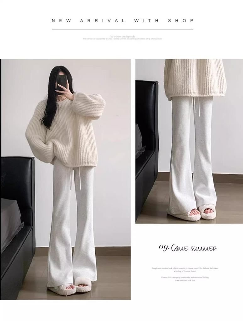 Petite Women's High-Waist Dark Grey Micro-Flare Sweatpants (150cm) - American Style, Spring/Autumn