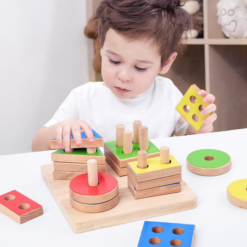 Childrens Geometric Wooden Shape Cognitive Matching Intelligent Column Toy Set
