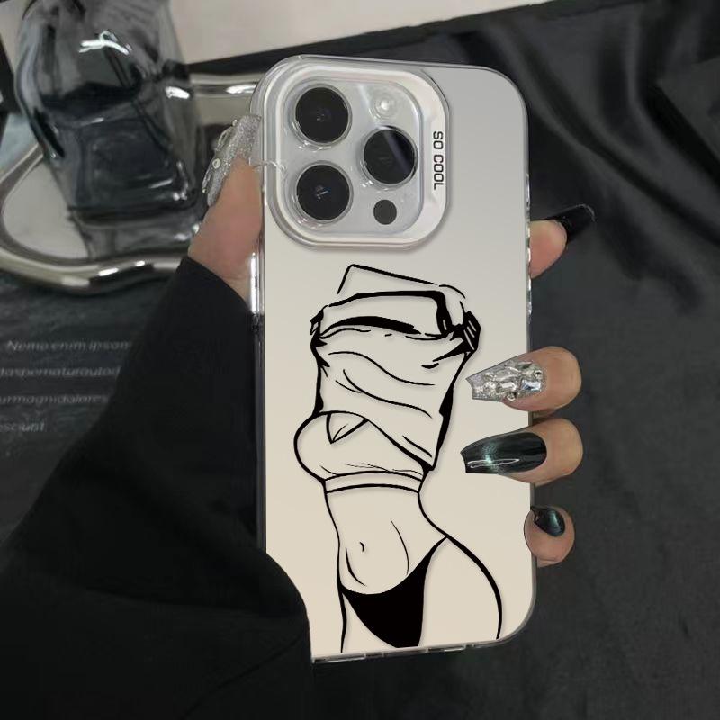 Srebrne etui na telefon Apple iPhone 17/16/15 Plus/13/14/12 Pro Max - Wzór Rozbierająca się Dziewczyna