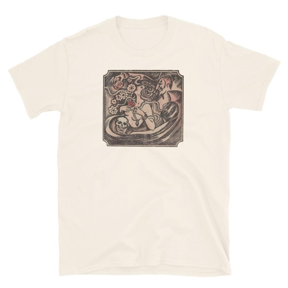 DEATH FLOWERS MEDUSA GREEK ART VINTAGE ART RETRO ART PRINTED TSHIRT Unisex T-Shirt XXXL