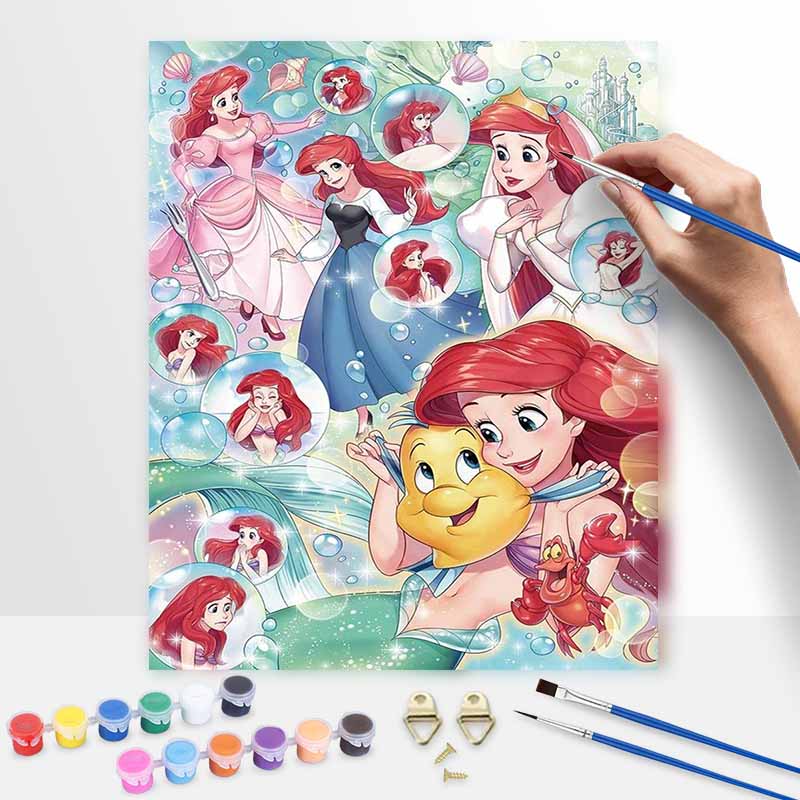 Disney DIY The Little Mermaid Ariel Oil Painting Art Painting Kit Home Wall Decor Handmade Gift Mermaid Princess Bubble Canvas Art 20x30cm