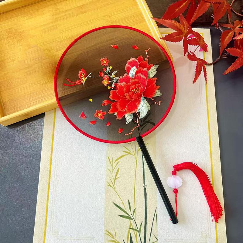 Vintage Doppelseitiger Fächer Blume Stickerei Handfächer Traditionelle Chinesische Kunst Handwerk Hanfu Tanzparty Zubehör Performance Requisiten