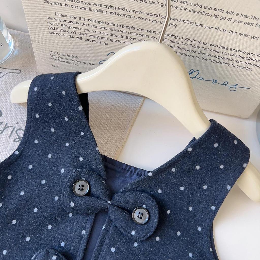 Dziewczęcy zestaw kamizelki i spodni w kropki - Modny dwuczęściowy zestaw na jesień i wiosnę (AQB086)