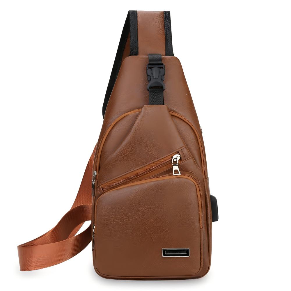 Homefish Simple and Fashionable Casual Solid Color PU Multifunctional USB Charging Zipper Chest Bag Crossbody Bag for Commuting