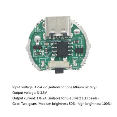 Two Mode Flashlight Driver Board For 10W LEDs Featuring USB Charging Circuit And Manual Switches Design