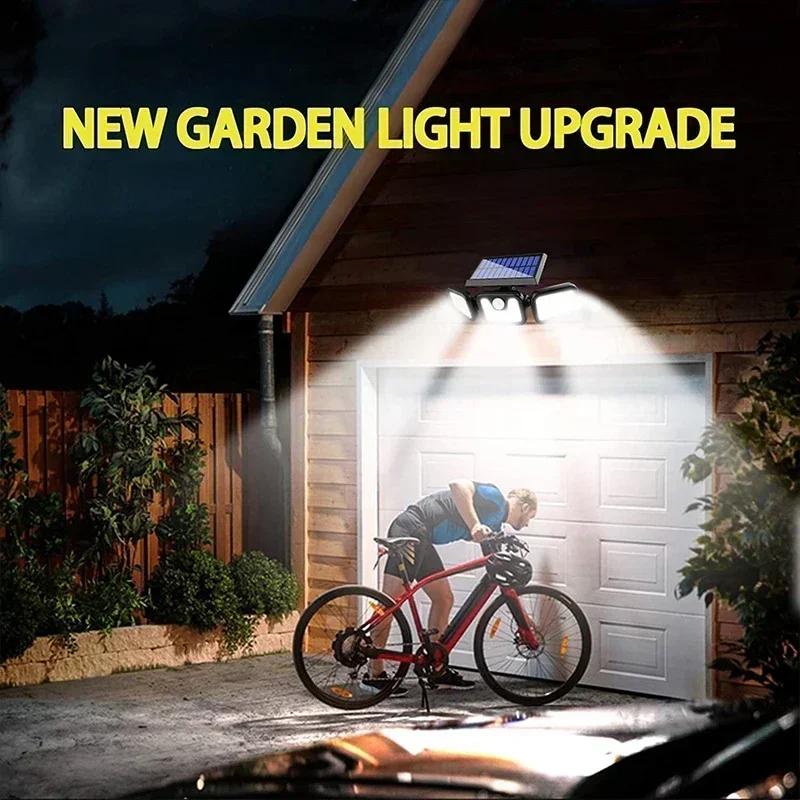 3 Adjustable Head Solar PIR Motion Sensor Security Lights 74 LED Waterproof Lamp