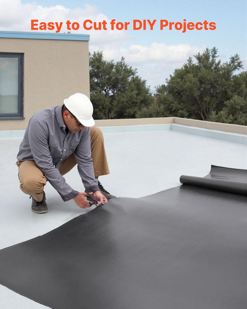 Roll Roofing, 15 X 30 Ft, 45 Mil EPDM Rubber Roofing, Long Lifespan & Weather-resistant, Withstands Harsh Temperatures, Flexible & Easy Installation,