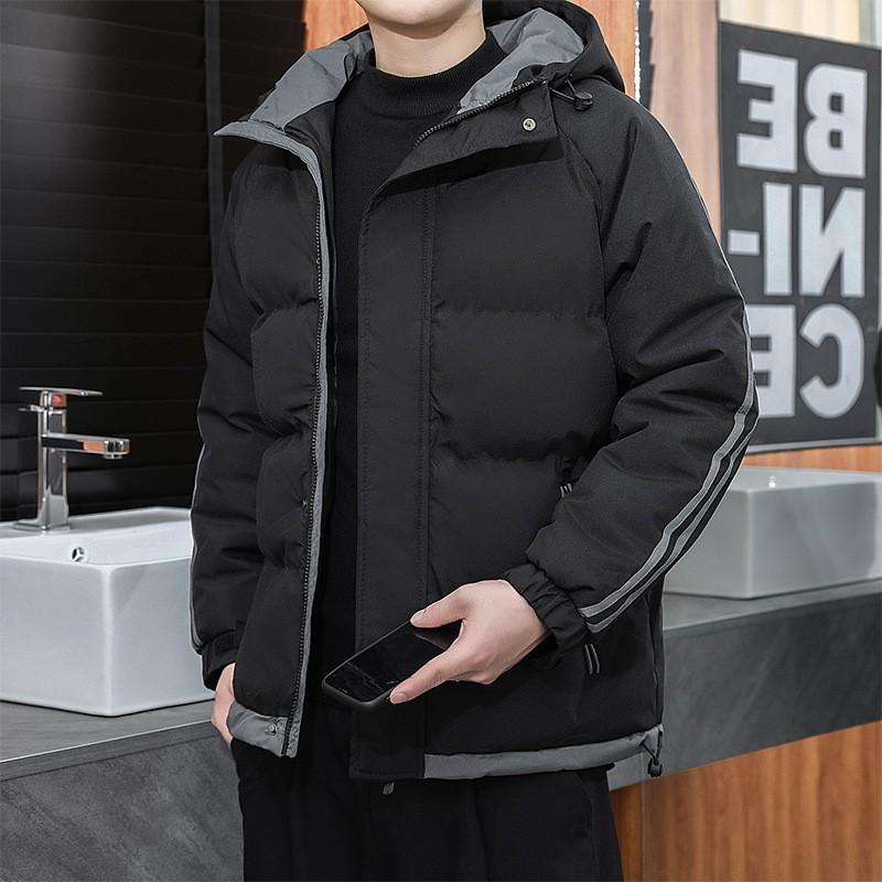 Mens Hooded Cotton Puffer Jacket Loose Fit Winter Warm Outerwear Streetwear Casual Coat