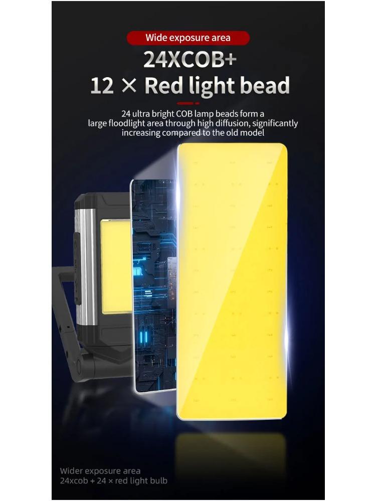 Portable COB Magnetic Work Light Rechargeable LED Flashlight Super Bright Camping Waterproof Car Repair Lamp with Brackets