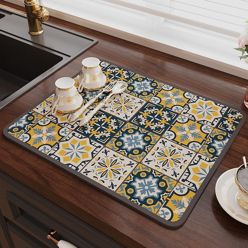 Drukowana mata do suszenia naczyń Super chłonna podkładka do odpływu kawy Zastawa stołowa Podkładka do ociekania Szybkoschnący dywanik Zastawa stołowa do kuchni Podkładka