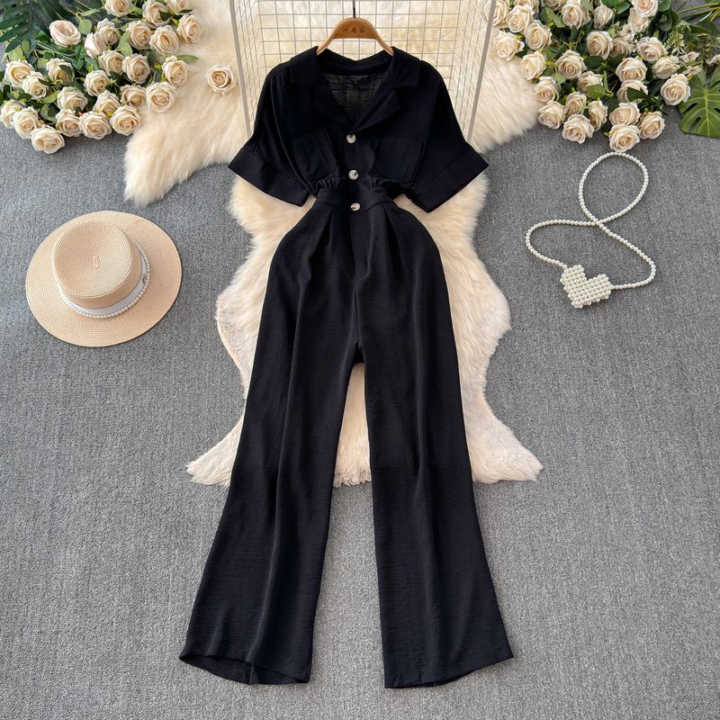 K-style High Waist Loose Pants Casual Straight-Leg Suit Collar