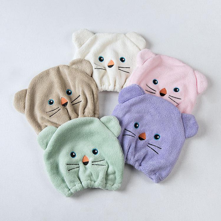 Cute Cartoon Bear Soft Absorbent Dry Hair Cap For Kids Coral Fleece Microfiber Hair Drying Towel Head Wrap For Children Kids