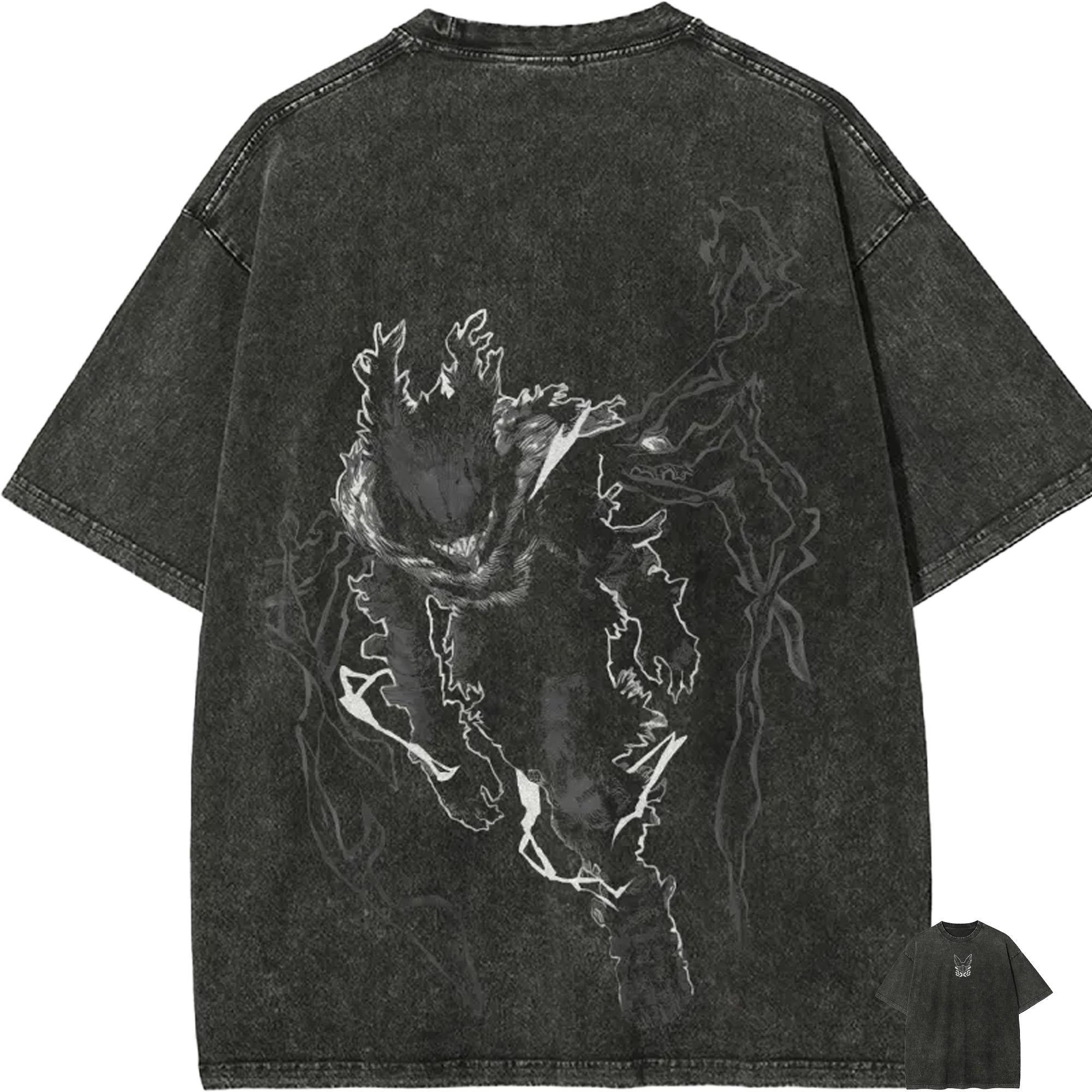 Dark Deku T Shirt My Hero Academia Men Acid Wash Izuku Midoriya Graphic Cotton Streetwear Manga Silhouette Vigilante Tee Top M