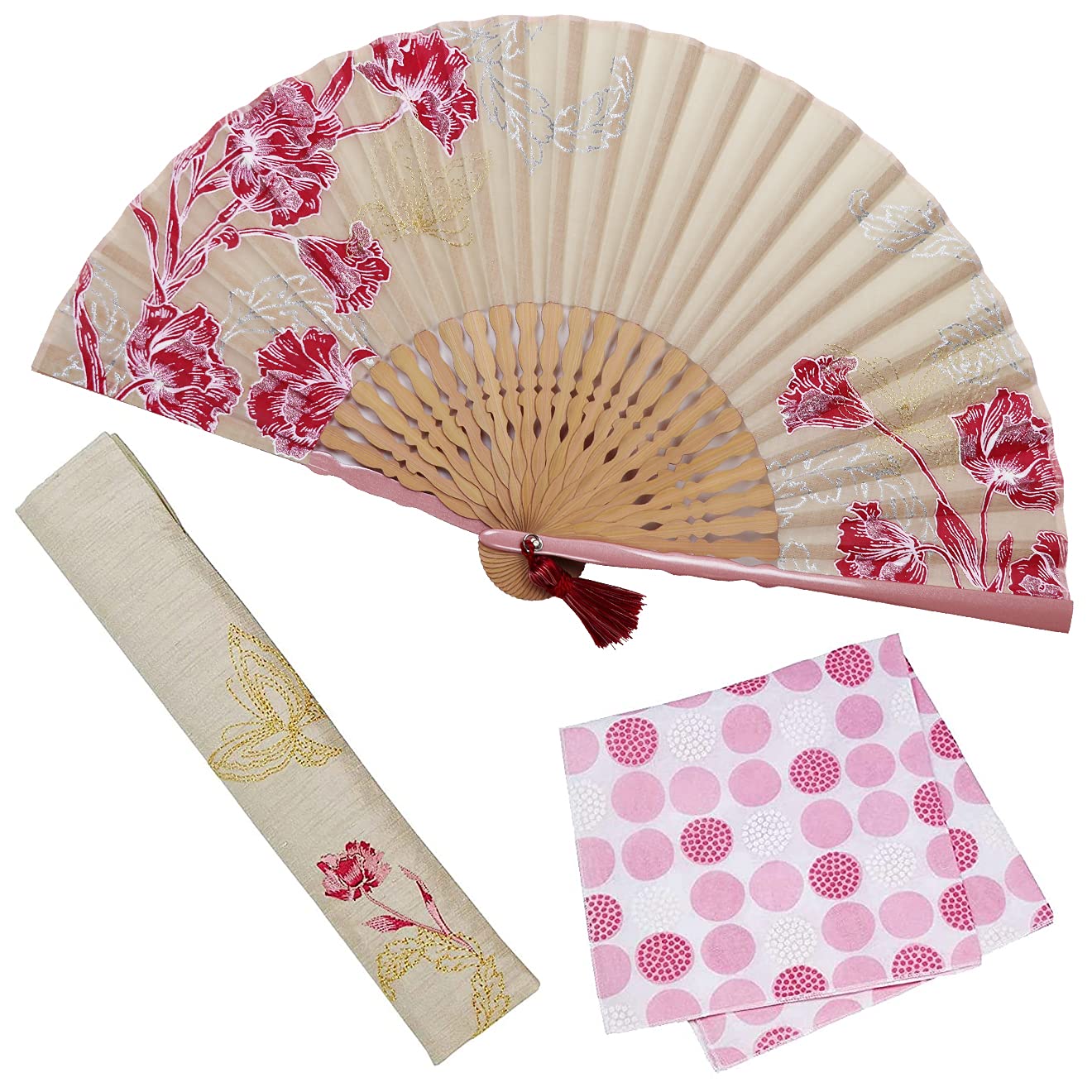 

Fan Fan Set with Beige [Osaka Choseido] Fan, Women s, Stylish, Business, Bag, Holder, Handkerchief, Bouquet, бежевий