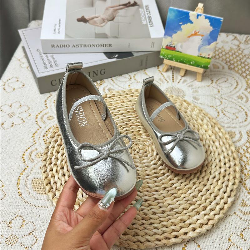 Korean Style Vintage Bowknot Non Slip Little Girls Fashion Single Dance Shoes