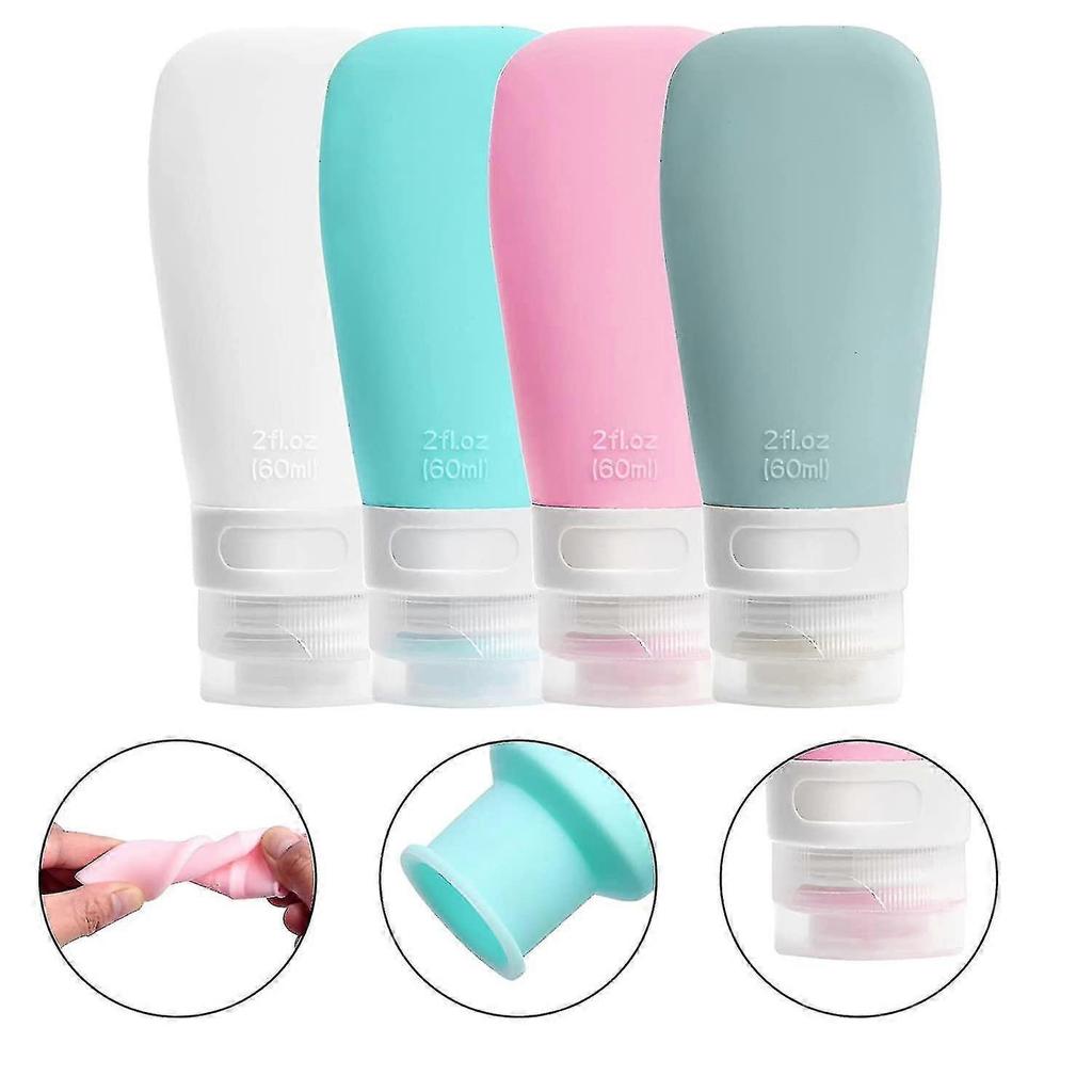 60ml Silicone Travel Bottles Set with Clear Toiletry Bag - 4 Pack for Toiletries