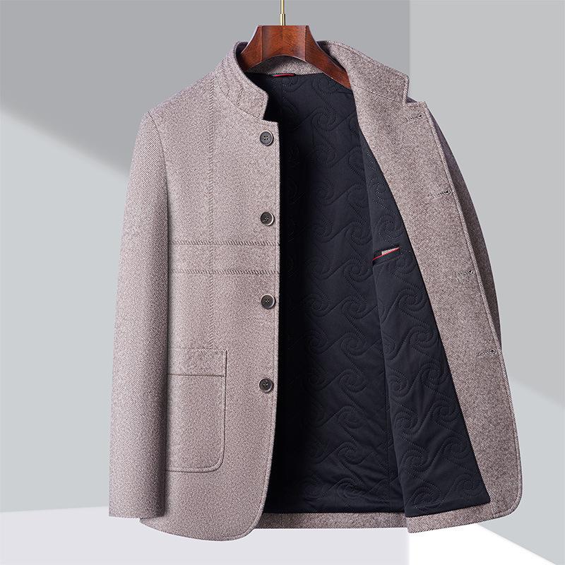 

Осенне-зимняя куртка среднего возраста, деловая повседневная шерстяная мужская куртка с воротником-стойкой, куртка-папа из хлопка и кашемира 195