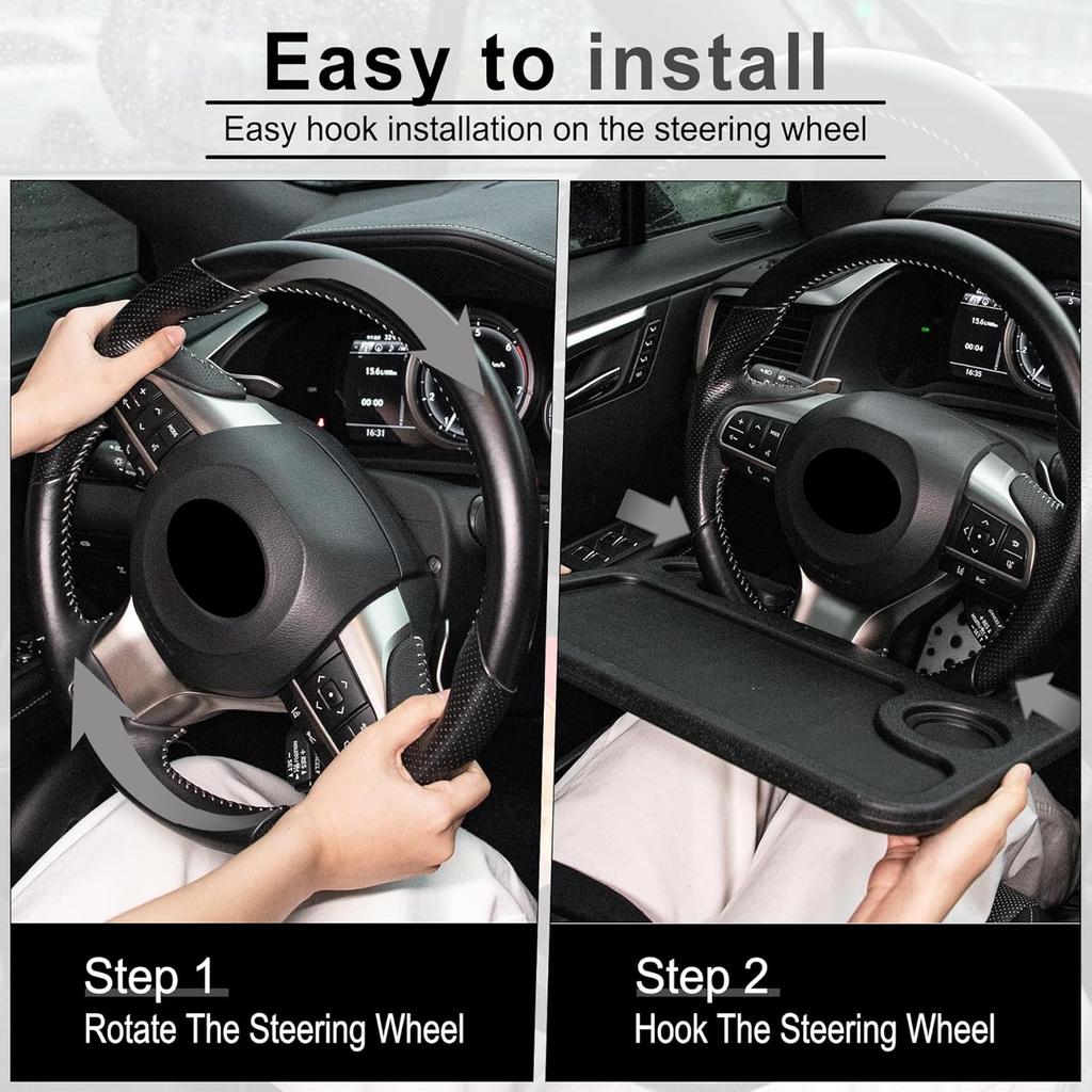 Car Steering Wheel Desk for Laptop,Multipurpose Travel Car Accessories, Car Seat Stand Trays for Eating, Steering Wheel Under Table Console(Black)