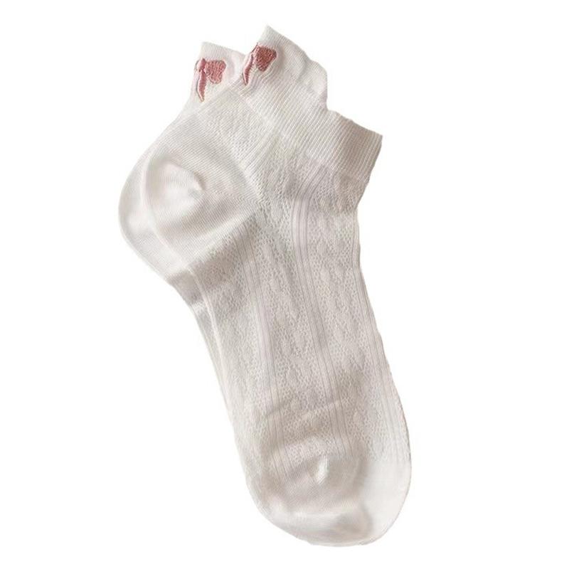 Design Heel Bow Women Short Socks Lolita Kawaii Summer Thin Breathable Hollow Out Low Tube Sock Ins Trend White Cotton Socks