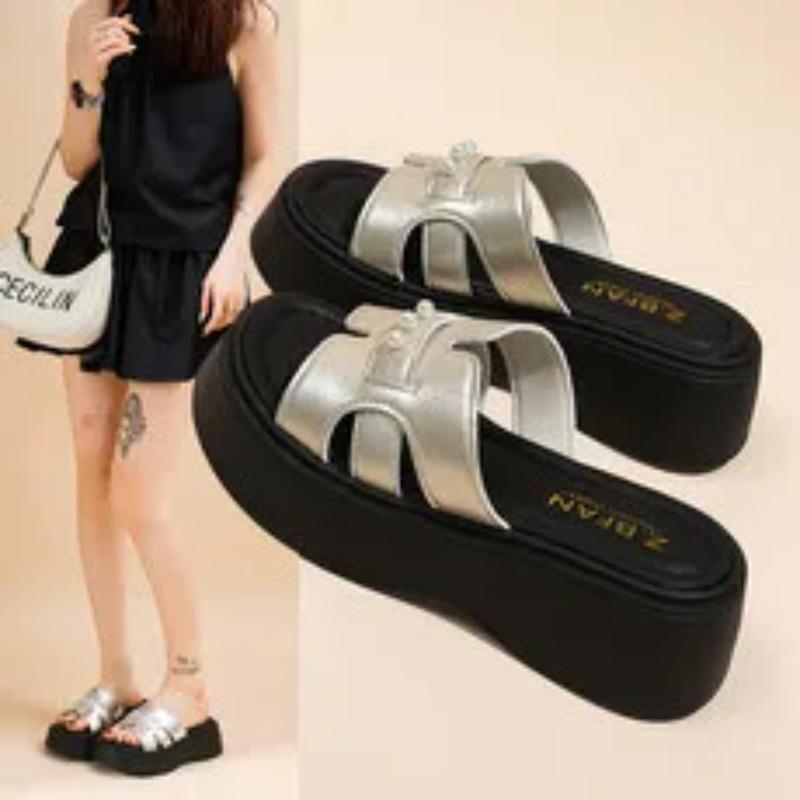 

2025 summer new sandals platform slippers women s fashion beach shoes 44 золотий