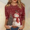 3/4 Sleeve Shirts For Women Print Christmas Tees Blouses Casual Plus Size Basic Tops Pullover