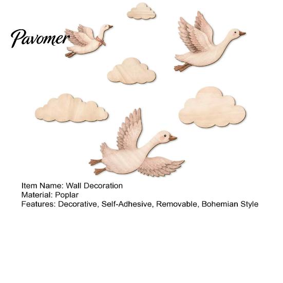 Eco Friendly Wood Wall Ornaments 7Pcs/Set Wooden Flying Goose and Cloud Art Decor for Nursery, Self-Adhesive Bohemian Style Decorations Decoration