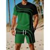 Men's O Neck Short Sleeved Shorts Set Summer Fashion Casual Sports Sets 3D Stripe Printed 2-piece Set
