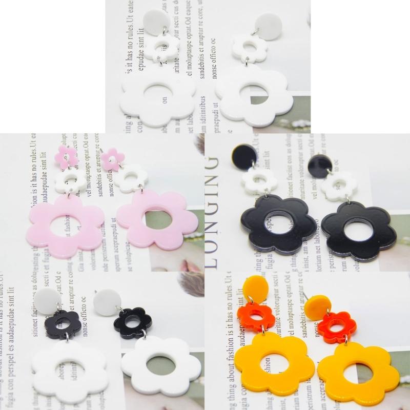 Statement Flower Earrings for Women Comfortable Acrylic Designs Portable Decoration for Bohemian and Retro Styles