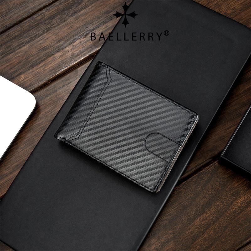 Baellerry Carbon Fiber Texture Short Wallets for Men Fashion Business ID Card Holder Bi-fold Wallet Hasp Coin Purse