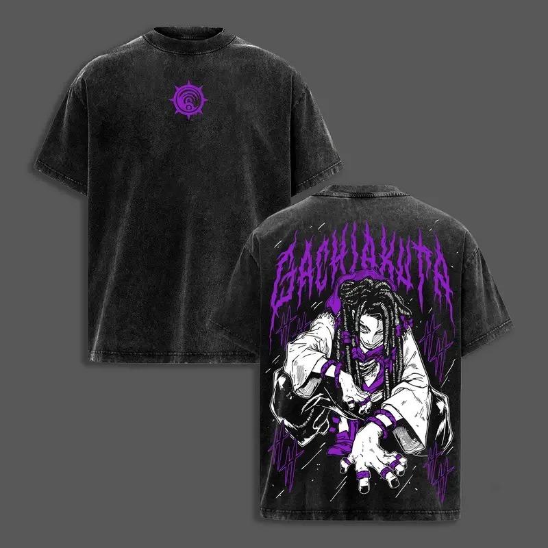Gachiakuta Enjin Print Washed Oversized T-shirt Men Women Japanese Anime Manga Graphic Crew Neck Tee Shirt  Short Sleeve Female Male Clothing 