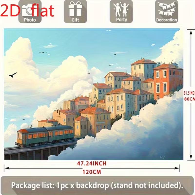 2D Sky Town Train Watercolor Photography Background Banner