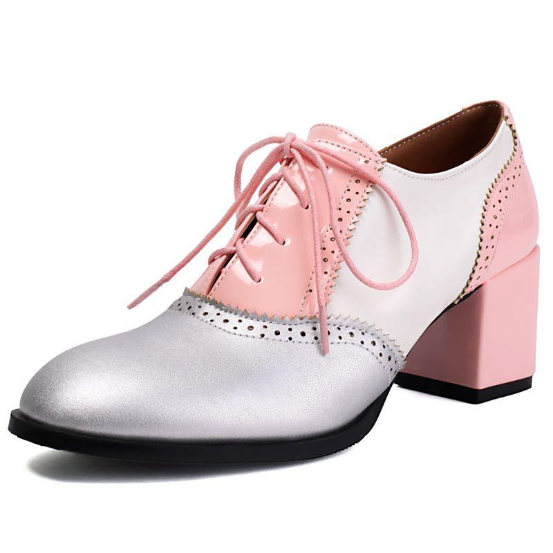 

2025 Новый Дизайн Женские Повседневные Туфли-Лодочки Круглый Носок Блочный Каблук 6см Шнуровка Комбинированный Цвет Большой Размер 46 47 48 Мягкая Повседневная Обувь 39 серебряный
