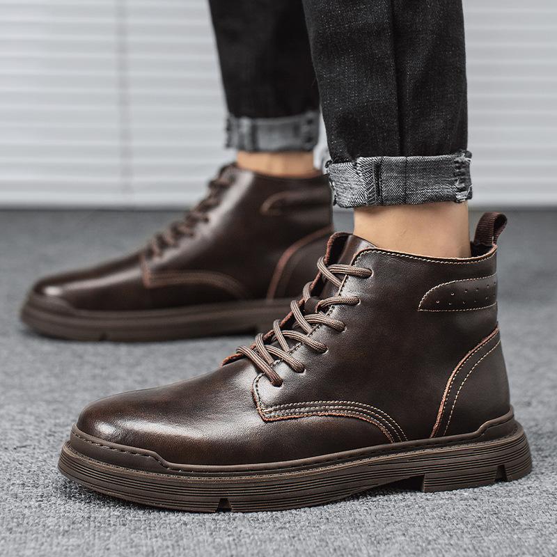 Autumn and Winter 2025 New Martin Boots Men's High-top British Style Retro Leather Large-size Men's Shoes Tooling Boots Medium-top Leather Boots