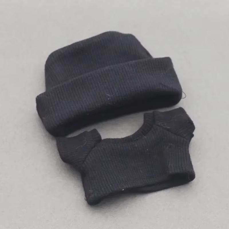 Labubu Doll Baby Clothes Rag Doll Threaded Knitted Flanged Hat + Knitted T-shirt Set Gift