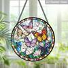 2D Flat, 1pc Butterflies & Flowers Round 7.87in Glass Suncatcher, Colorful Butterflies & Flowers Print Window Hanging Ornament, Vibrant Nature Home