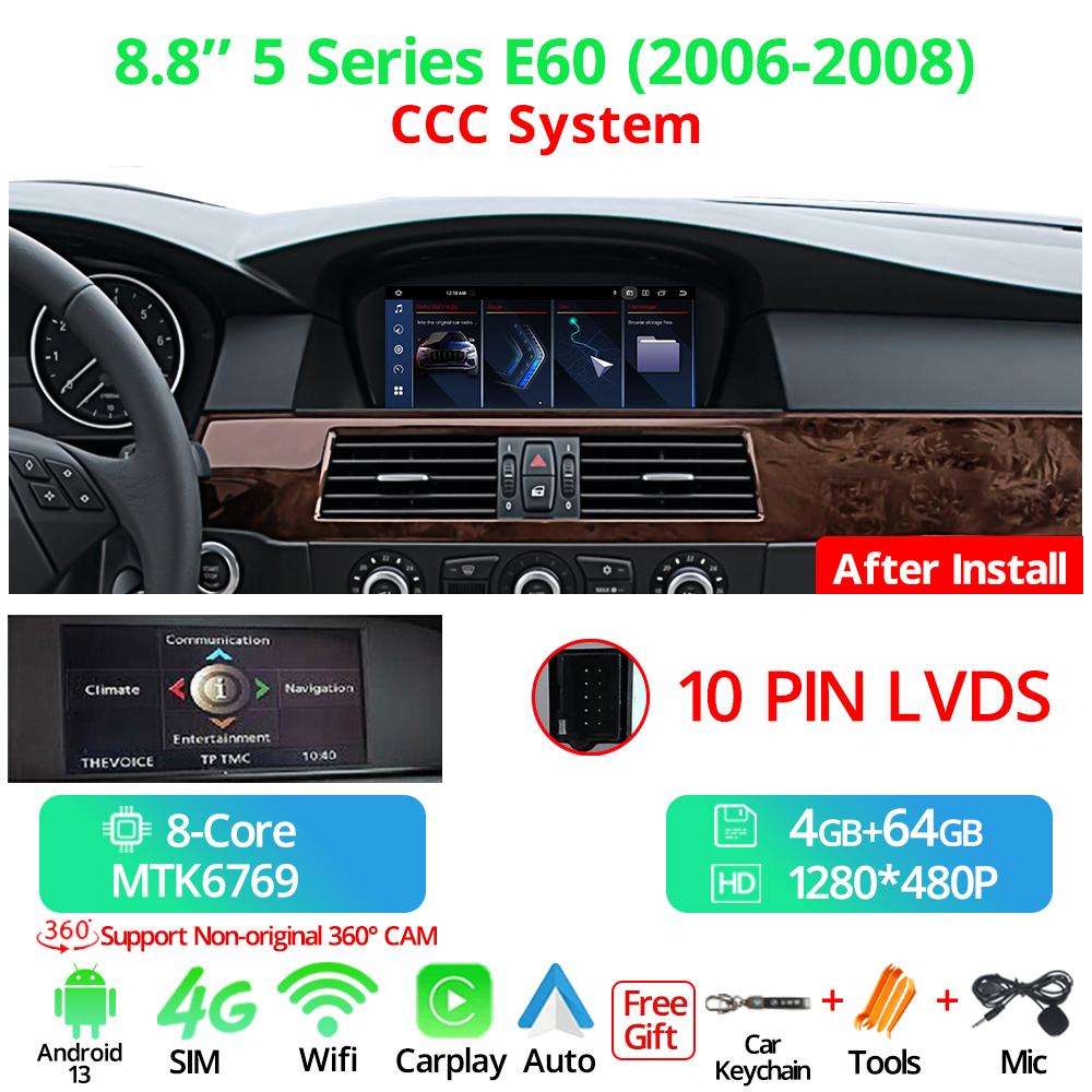 8.8" Wireless Carplay Auto Car Radio For BMW 5 Seires E60 LHD 2006-2012 CCC CIC System Android 13 GPS Multimedia Video Player FM BT