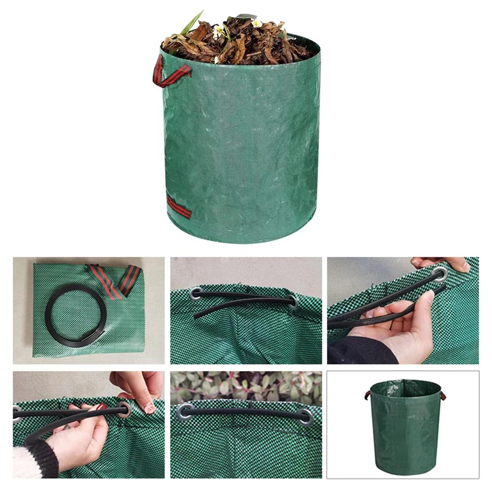 3-1PC Foldable Garden Waste Bag Reusable Trash Storage Container Large Capacity Garden Garbage Container Waterproof PP Woven Bag