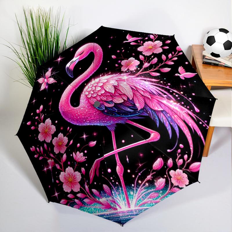Cartoon Rosa Flamingo Regenschirm Automatisches Öffnen/Schließen, Stabiler Eisenrahmen & 8-Rippen-Struktur, Regenschirm für Damen & Herren, Weihnachtsgeschenke
